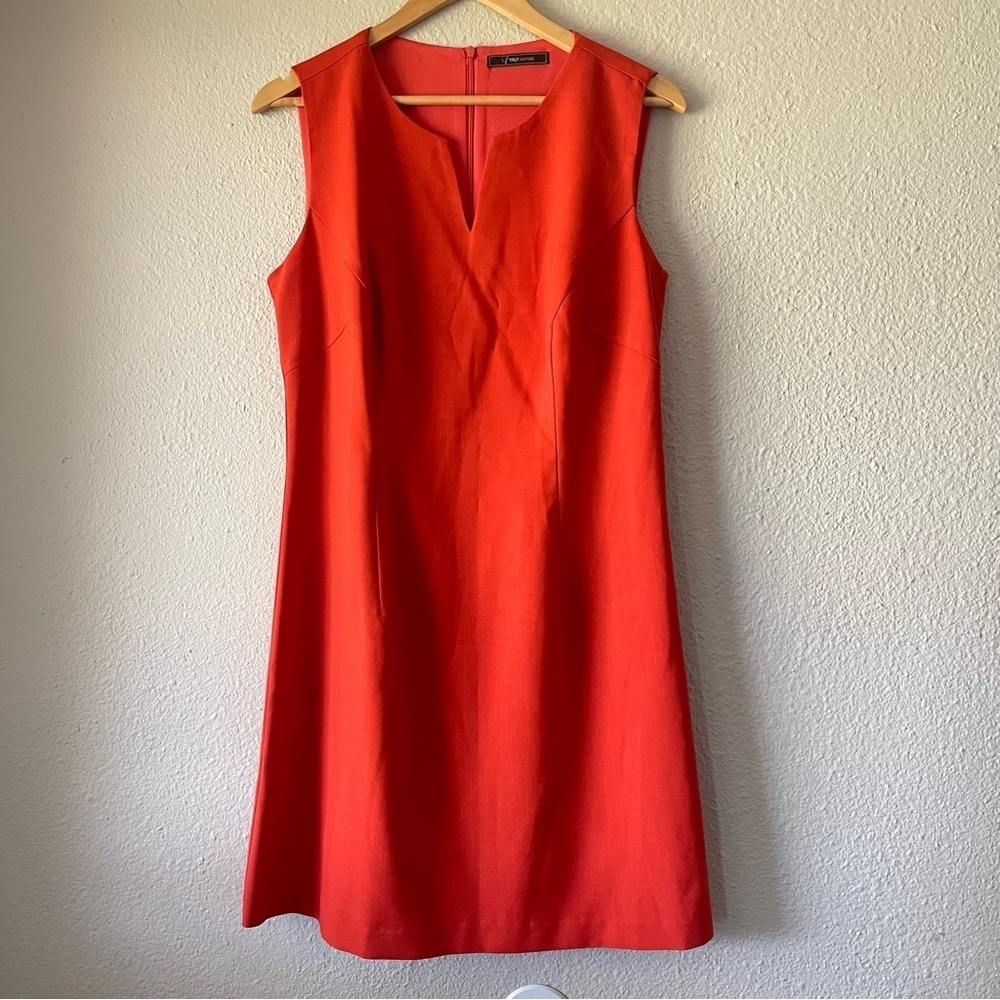 Yaly Couture Sheath Dress Women’s M Orange Cashmere Wool Blend Sleeveless Career
